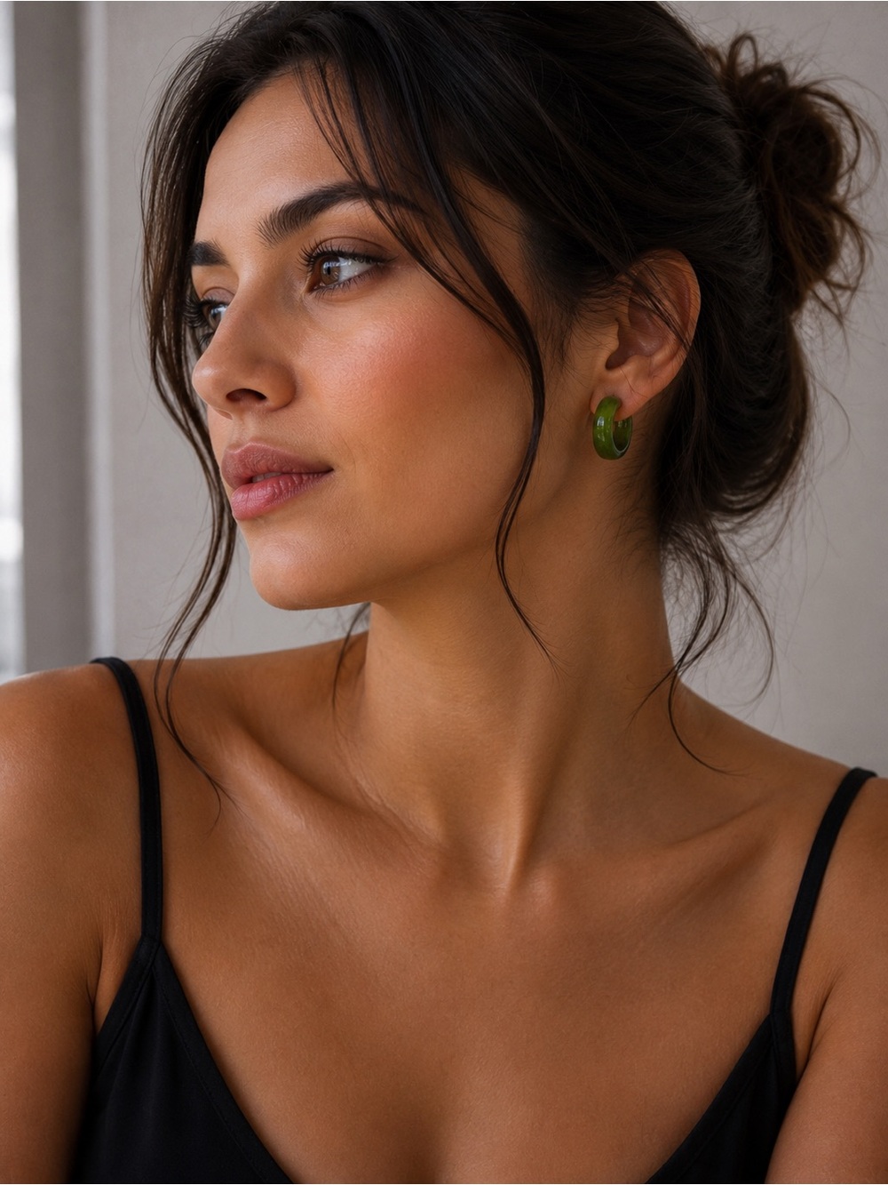 Green Resin Hoop Earrings - Women Jewelry